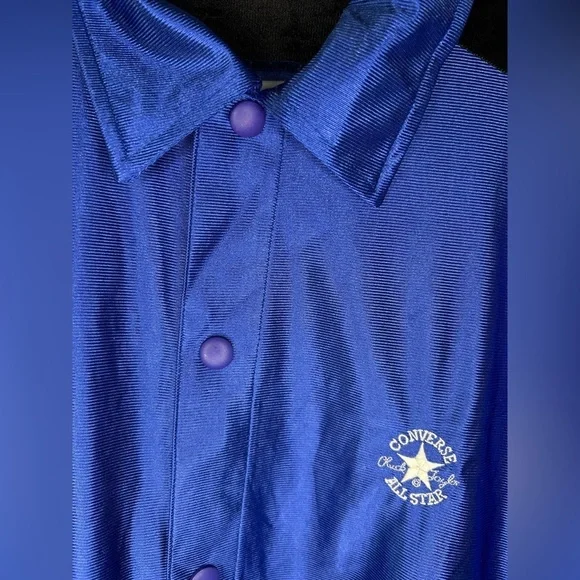 Converse All Star Vintage 90s Blue Warmup Button Up Shirt Men Size Large Sporty - Picture 5 of 9